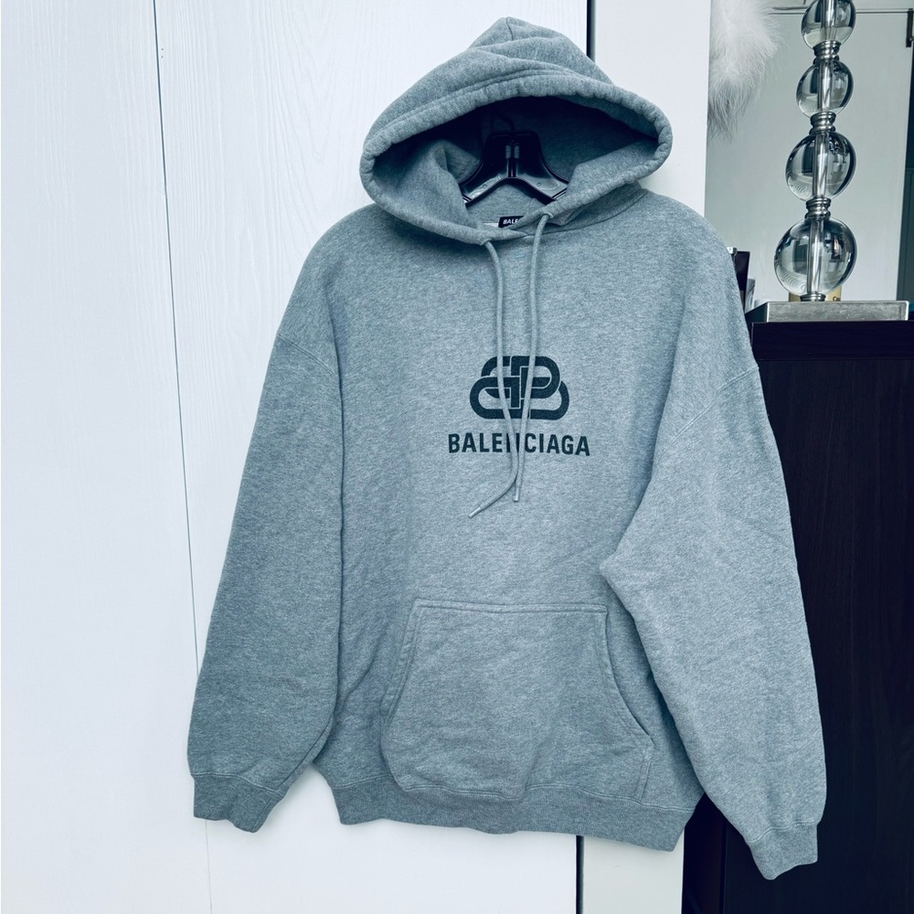 Balenciaga oversized hoodie pullover gray color logo written